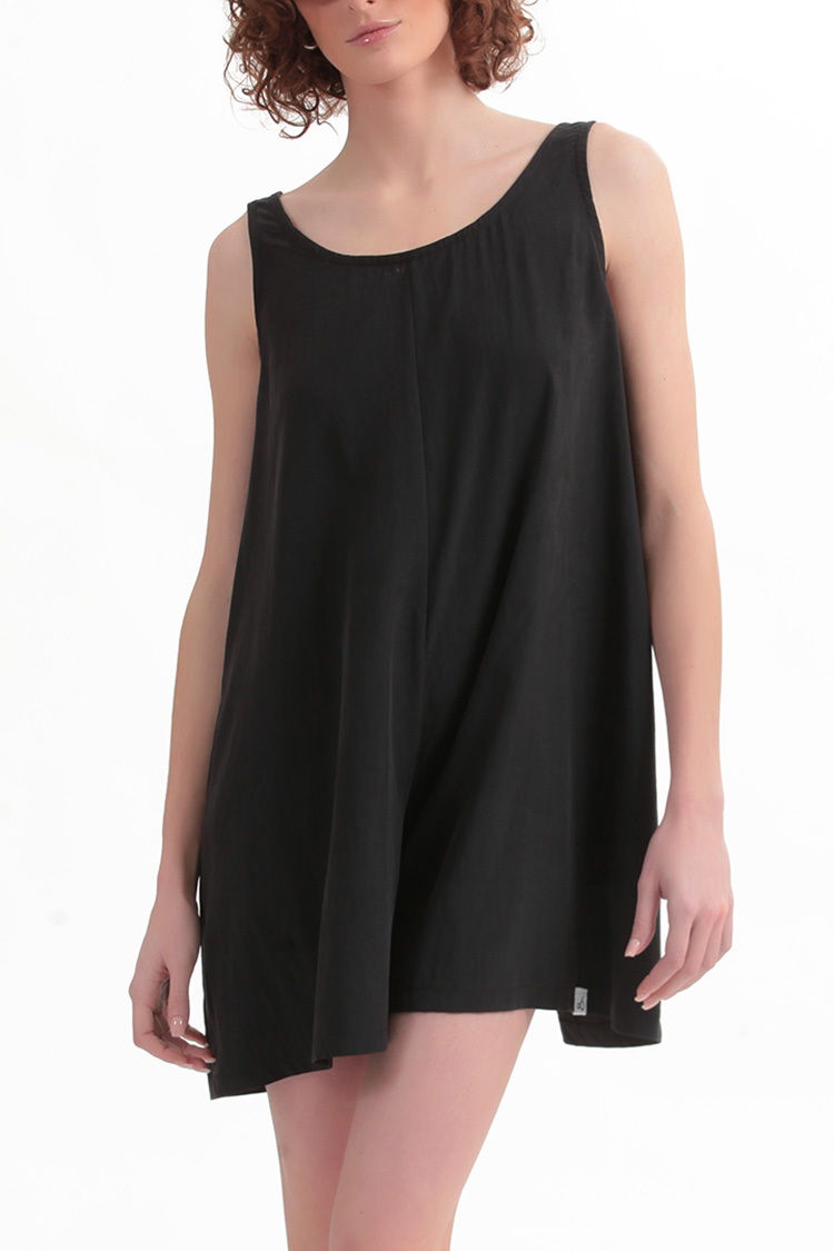 WIDE LEG SHORTS JUMPSUIT — BLACK