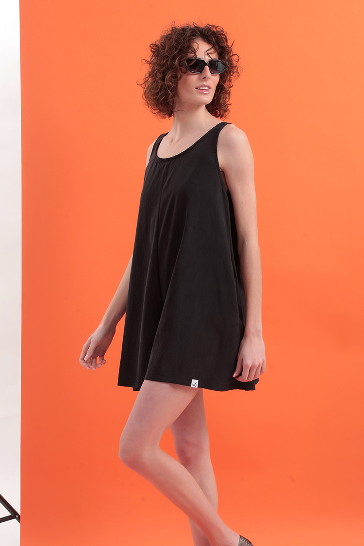 WIDE LEG SHORTS JUMPSUIT — BLACK