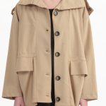 SHORT TRENCH COAT WITH REMOVABLE HOOD DETAIL — BEIGE