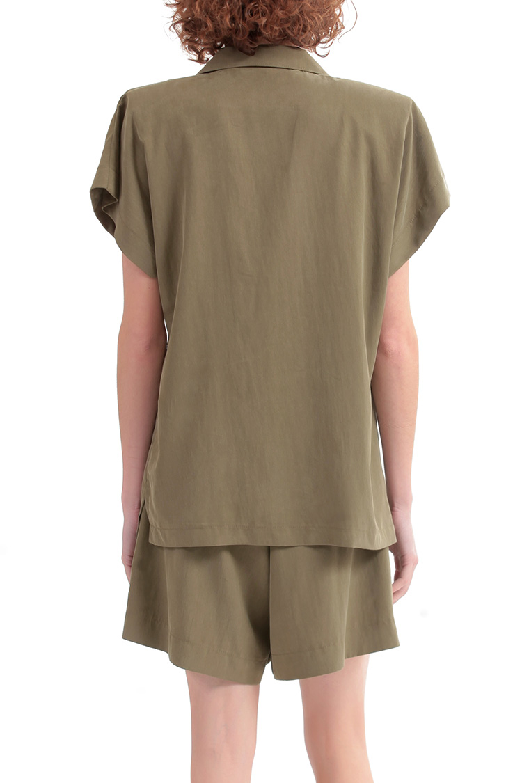 BLAZER WITH OVERSIZED SHOULDERS AND LOGO BUTTON DETAIL — CHAKI