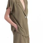 BLAZER WITH OVERSIZED SHOULDERS AND LOGO BUTTON DETAIL — CHAKI