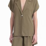 BLAZER WITH OVERSIZED SHOULDERS AND LOGO BUTTON DETAIL — CHAKI