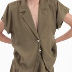 BLAZER WITH OVERSIZED SHOULDERS AND LOGO BUTTON DETAIL — CHAKI