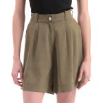 BERMUDA SHORTS WITH ELASTICATED WAIST AND LOGO BUTTON DETAIL — CHAKI