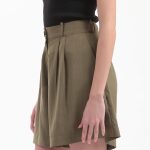 BERMUDA SHORTS WITH ELASTICATED WAIST AND LOGO BUTTON DETAIL — CHAKI