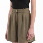 BERMUDA SHORTS WITH ELASTICATED WAIST AND LOGO BUTTON DETAIL — CHAKI