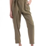 CROPPED TROUSERS WITH ELASTICATED WAIST — CHAKI