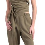 CROPPED TROUSERS WITH ELASTICATED WAIST — CHAKI