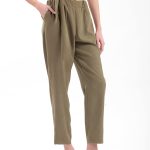 CROPPED TROUSERS WITH ELASTICATED WAIST — CHAKI