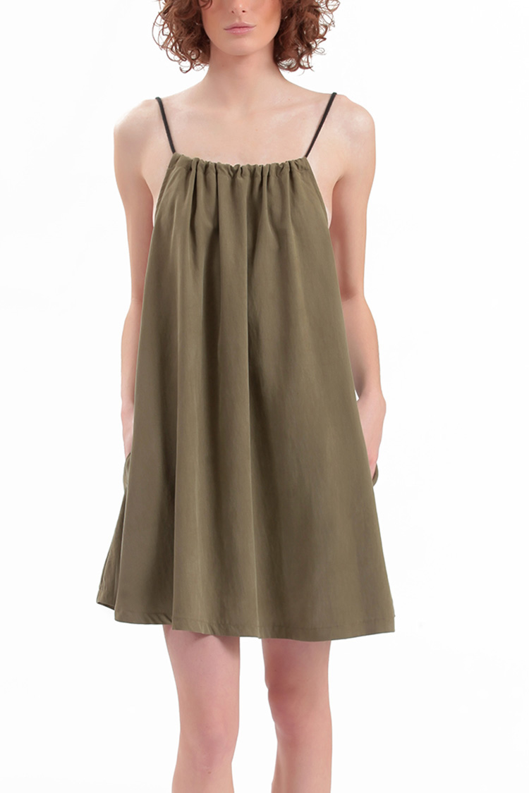 BACKLESS MINI DRESS — CHAKI