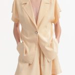 BLAZER WITH OVERSIZED SHOULDERS AND LOGO BUTTON DETAIL — BUTTER