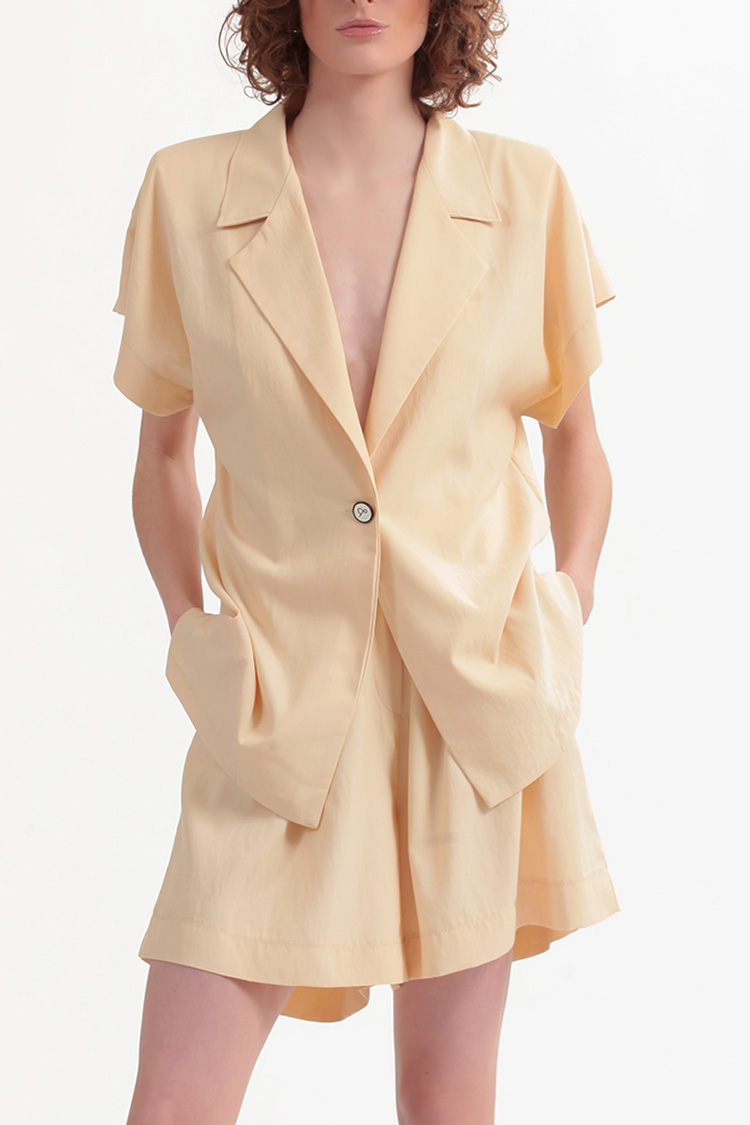 BLAZER WITH OVERSIZED SHOULDERS AND LOGO BUTTON DETAIL — BUTTER