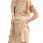 BLAZER WITH OVERSIZED SHOULDERS AND LOGO BUTTON DETAIL — BUTTER