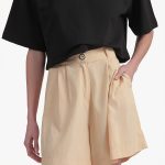 BERMUDA SHORTS WITH ELASTICATED WAIST AND LOGO BUTTON DETAIL — BUTTER
