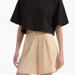 BERMUDA SHORTS WITH ELASTICATED WAIST AND LOGO BUTTON DETAIL — BUTTER