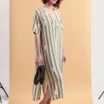 STRIPE LONGLINE SHIRT WITH V NECKLINE AND BACK BUTTONS DETAIL — STRIPE