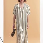 STRIPE LONGLINE SHIRT WITH V NECKLINE AND BACK BUTTONS DETAIL — STRIPE