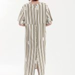 STRIPE LONGLINE SHIRT WITH V NECKLINE AND BACK BUTTONS DETAIL — STRIPE