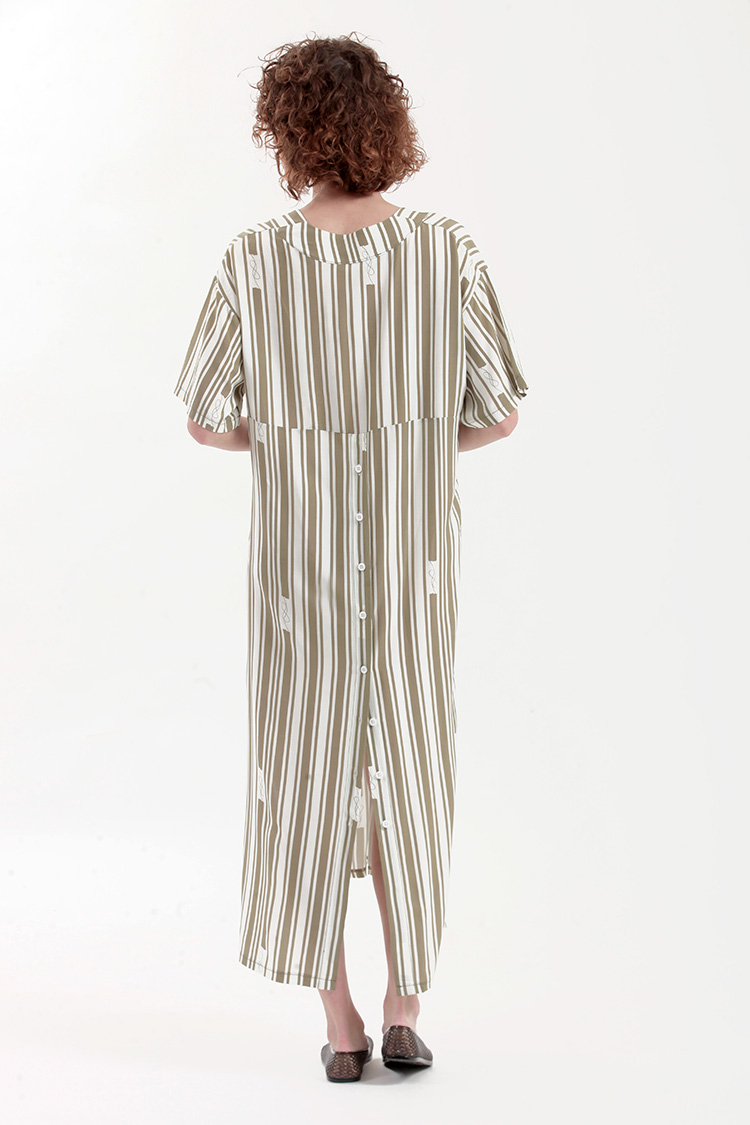 STRIPE LONGLINE SHIRT WITH V NECKLINE AND BACK BUTTONS DETAIL — STRIPE