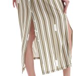 STRIPE LONGLINE SHIRT WITH V NECKLINE AND BACK BUTTONS DETAIL — STRIPE