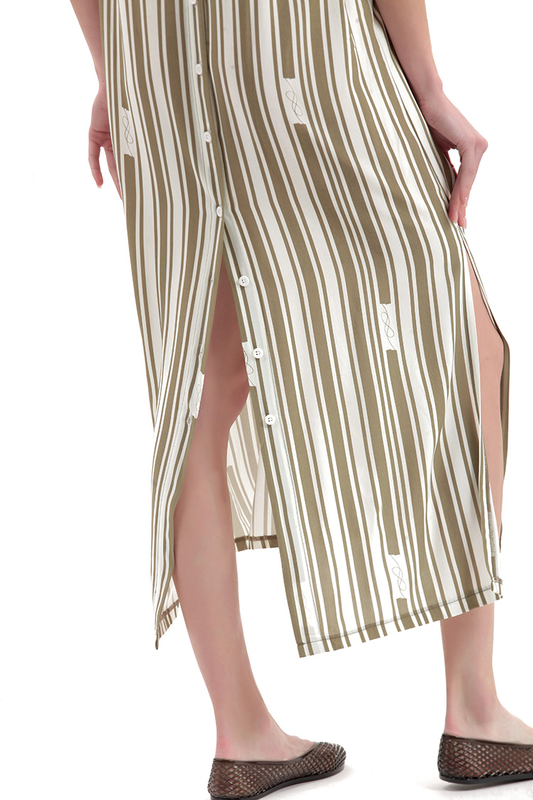 STRIPE LONGLINE SHIRT WITH V NECKLINE AND BACK BUTTONS DETAIL — STRIPE