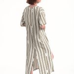 STRIPE LONGLINE SHIRT WITH V NECKLINE AND BACK BUTTONS DETAIL — STRIPE