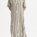 STRIPE LONGLINE SHIRT WITH V NECKLINE AND BACK BUTTONS DETAIL — STRIPE