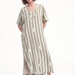 STRIPE LONGLINE SHIRT WITH V NECKLINE AND BACK BUTTONS DETAIL — STRIPE