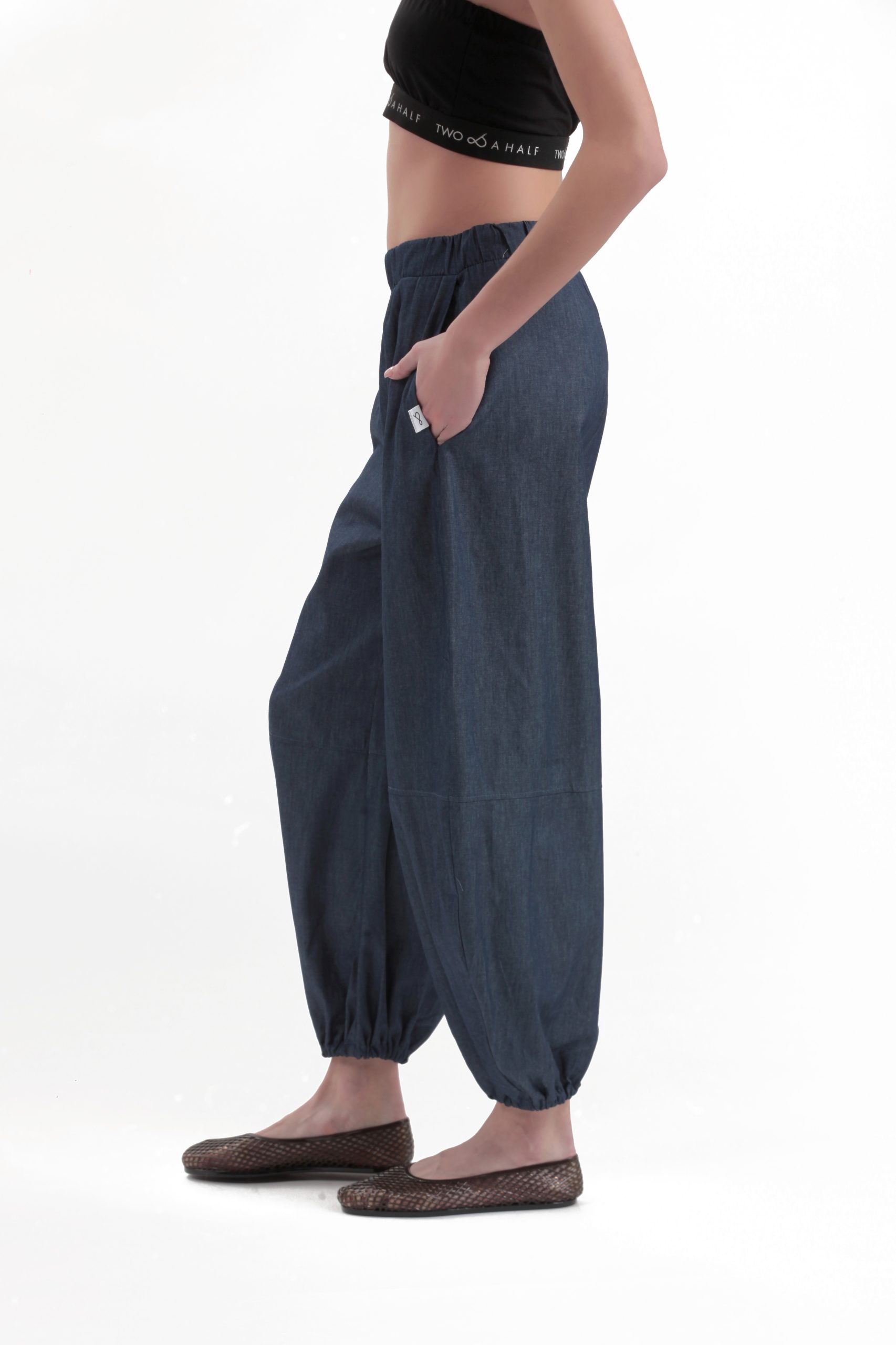 BALLON TROUSER WITH ELASTIC HEM — DENIM