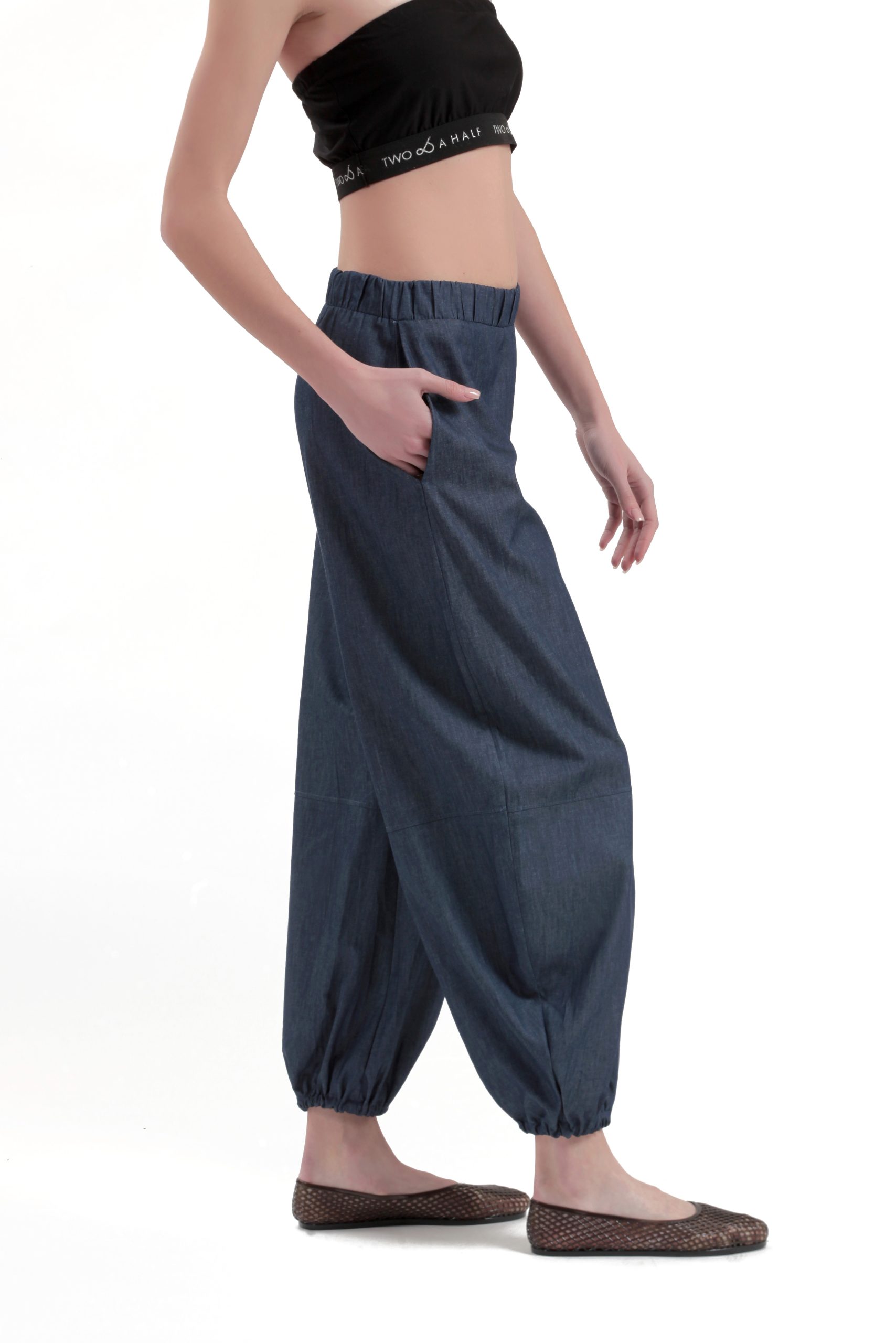 BALLON TROUSER WITH ELASTIC HEM — DENIM