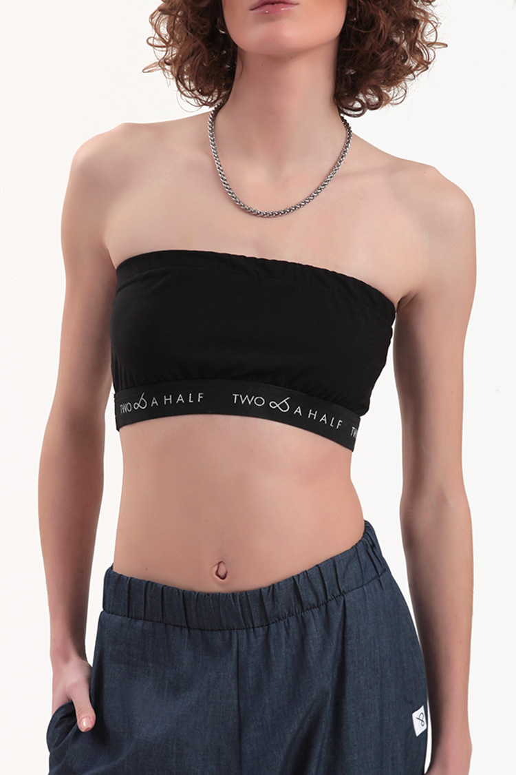 BUSTIER WITH ELASTIC LOGO — BLACK