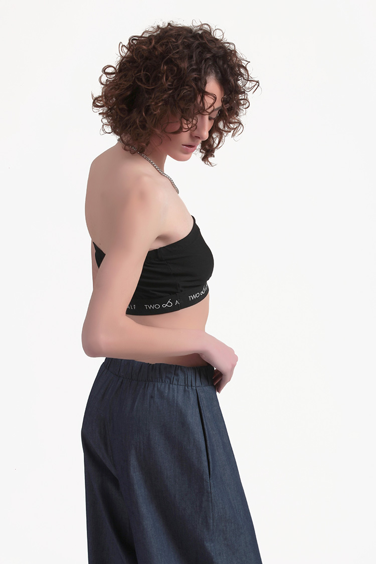 BUSTIER WITH ELASTIC LOGO — BLACK