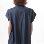 SHORT SLEEVE BLAZER WITH OVERSIZED SHOULDERS AND LOGO BUTTON DETAIL — DENIM