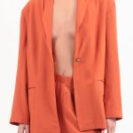 UNISEX BLAZER WITH OVERSIZED SHOULDERS AND LOGO BUTTON DETAIL — ORANGE