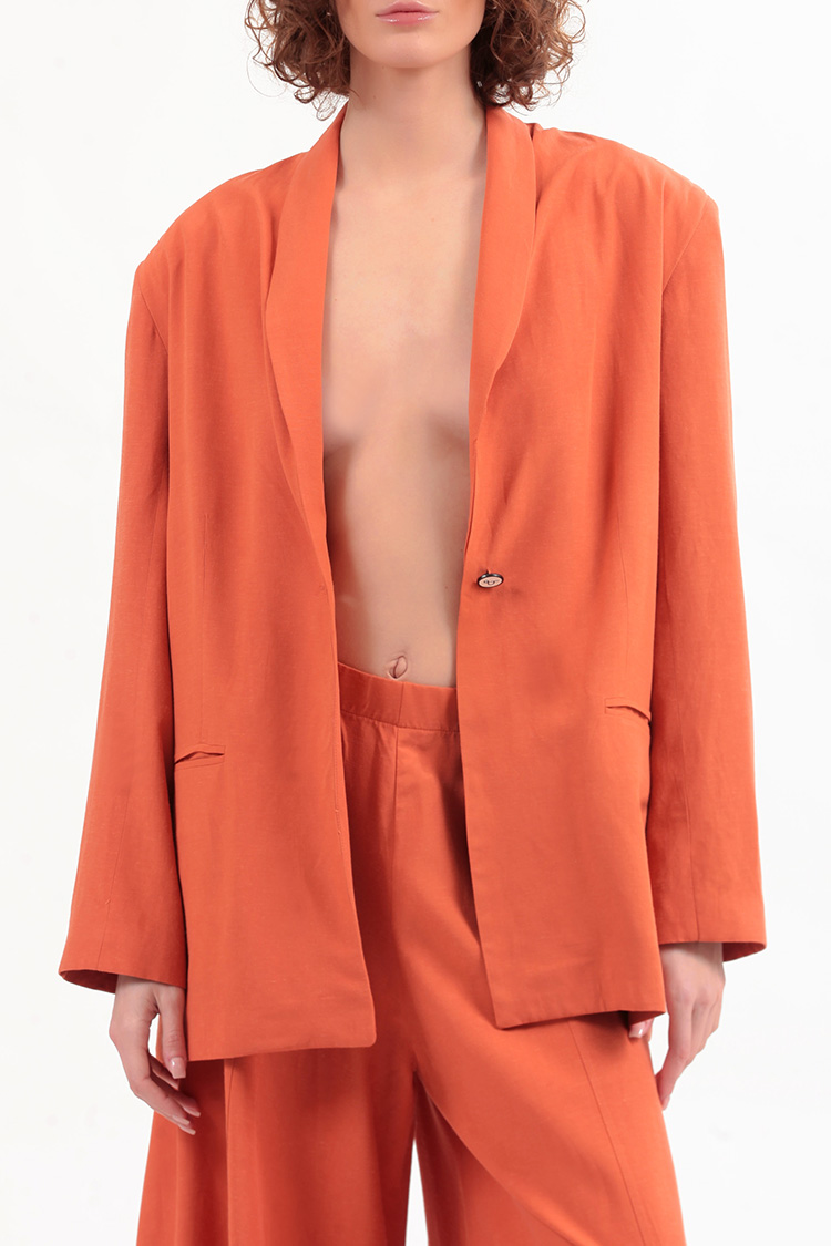 UNISEX BLAZER WITH OVERSIZED SHOULDERS AND LOGO BUTTON DETAIL — ORANGE