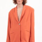 UNISEX BLAZER WITH OVERSIZED SHOULDERS AND LOGO BUTTON DETAIL — ORANGE