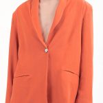 UNISEX BLAZER WITH OVERSIZED SHOULDERS AND LOGO BUTTON DETAIL — ORANGE