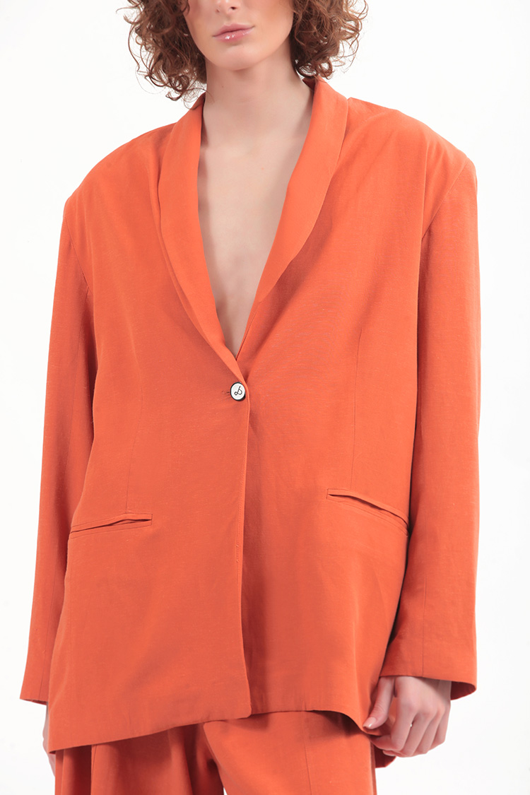 UNISEX BLAZER WITH OVERSIZED SHOULDERS AND LOGO BUTTON DETAIL — ORANGE