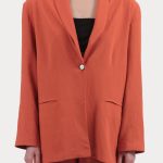 UNISEX BLAZER WITH OVERSIZED SHOULDERS AND LOGO BUTTON DETAIL — ORANGE