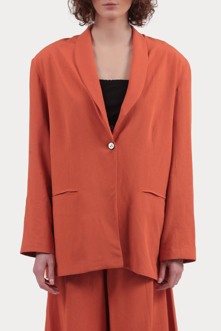 UNISEX BLAZER WITH OVERSIZED SHOULDERS AND LOGO BUTTON DETAIL — ORANGE