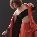 UNISEX BLAZER WITH OVERSIZED SHOULDERS AND LOGO BUTTON DETAIL — ORANGE