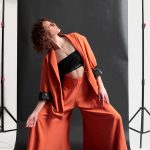 UNISEX BLAZER WITH OVERSIZED SHOULDERS AND LOGO BUTTON DETAIL — ORANGE