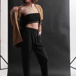 UNISEX BLAZER WITH OVERSIZED SHOULDERS AND LOGO BUTTON DETAIL — BEIGE