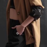 UNISEX BLAZER WITH OVERSIZED SHOULDERS AND LOGO BUTTON DETAIL — BEIGE