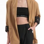 UNISEX BLAZER WITH OVERSIZED SHOULDERS AND LOGO BUTTON DETAIL — BEIGE