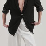 UNISEX BLAZER WITH OVERSIZED SHOULDERS AND LOGO BUTTON DETAIL — BLACK
