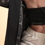 UNISEX BLAZER WITH OVERSIZED SHOULDERS AND LOGO BUTTON DETAIL — BLACK