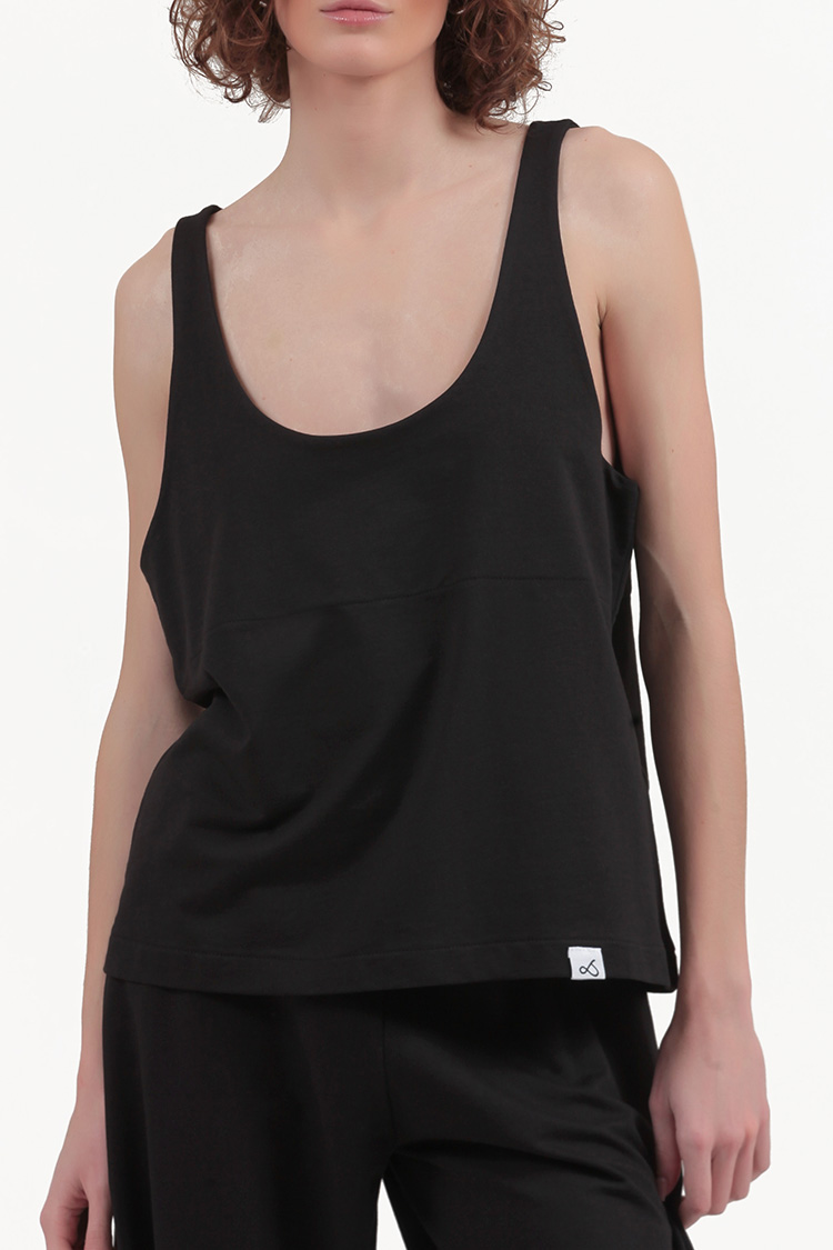TANK TOP WITH DEEP NECKLINE — BLACK