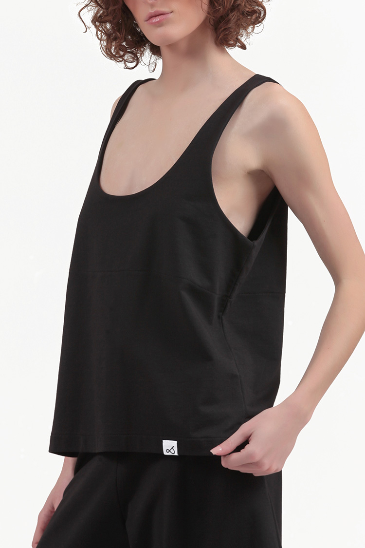 TANK TOP WITH DEEP NECKLINE — BLACK