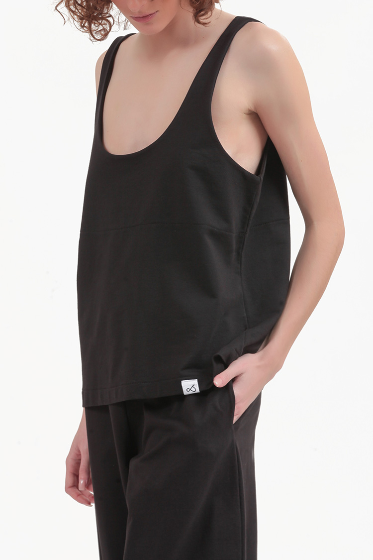 TANK TOP WITH DEEP NECKLINE — BLACK
